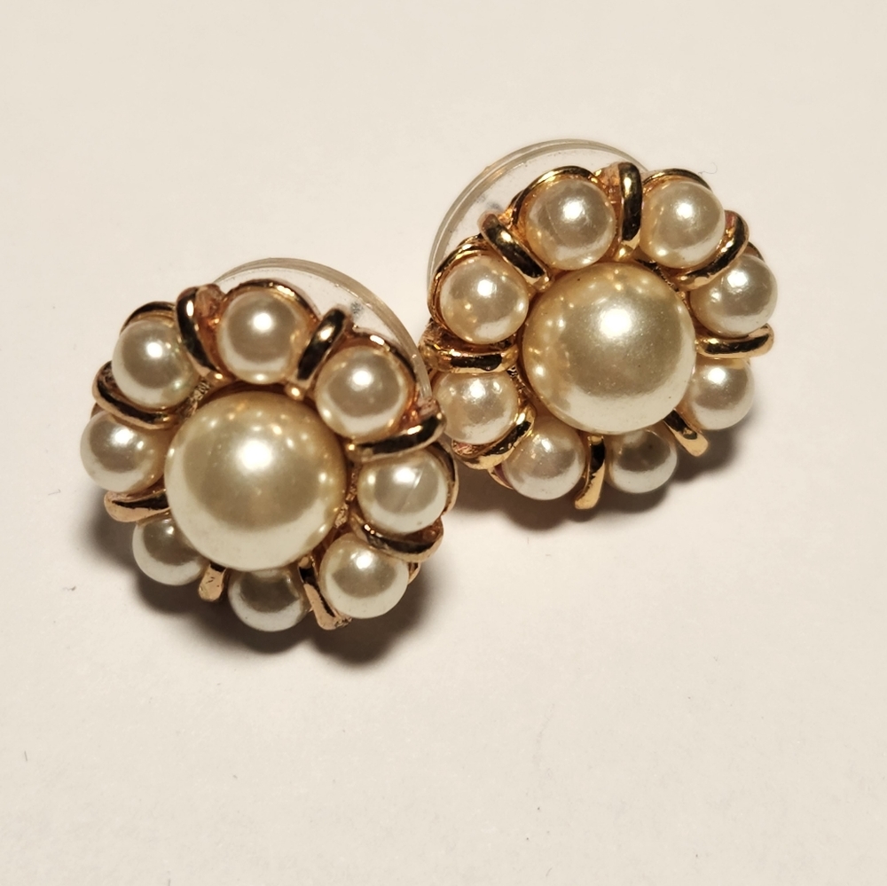 Goldtone and Pearl Earrings